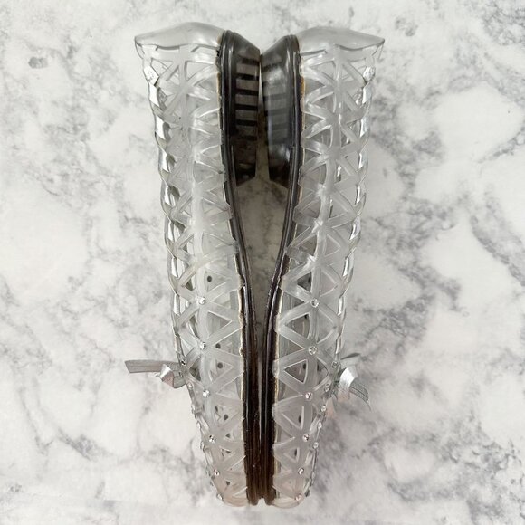 Stuart Weitzman Jellystone Clear Jelly Rhinestone Ballet Flats Silver - Picture 4 of 13